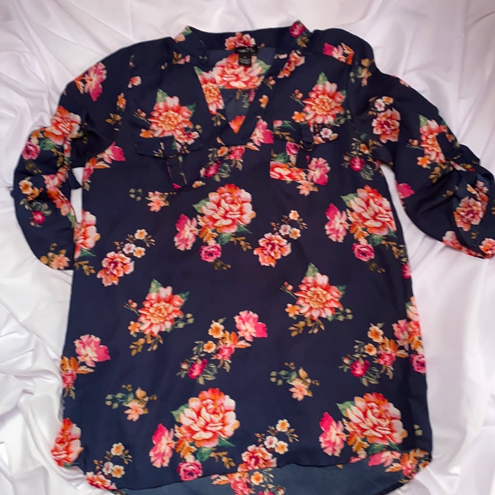Blue Floral Sheer Blouse